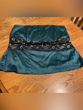 Torrid Teal Satin Women's Strapless Top with Black Lace Trim
